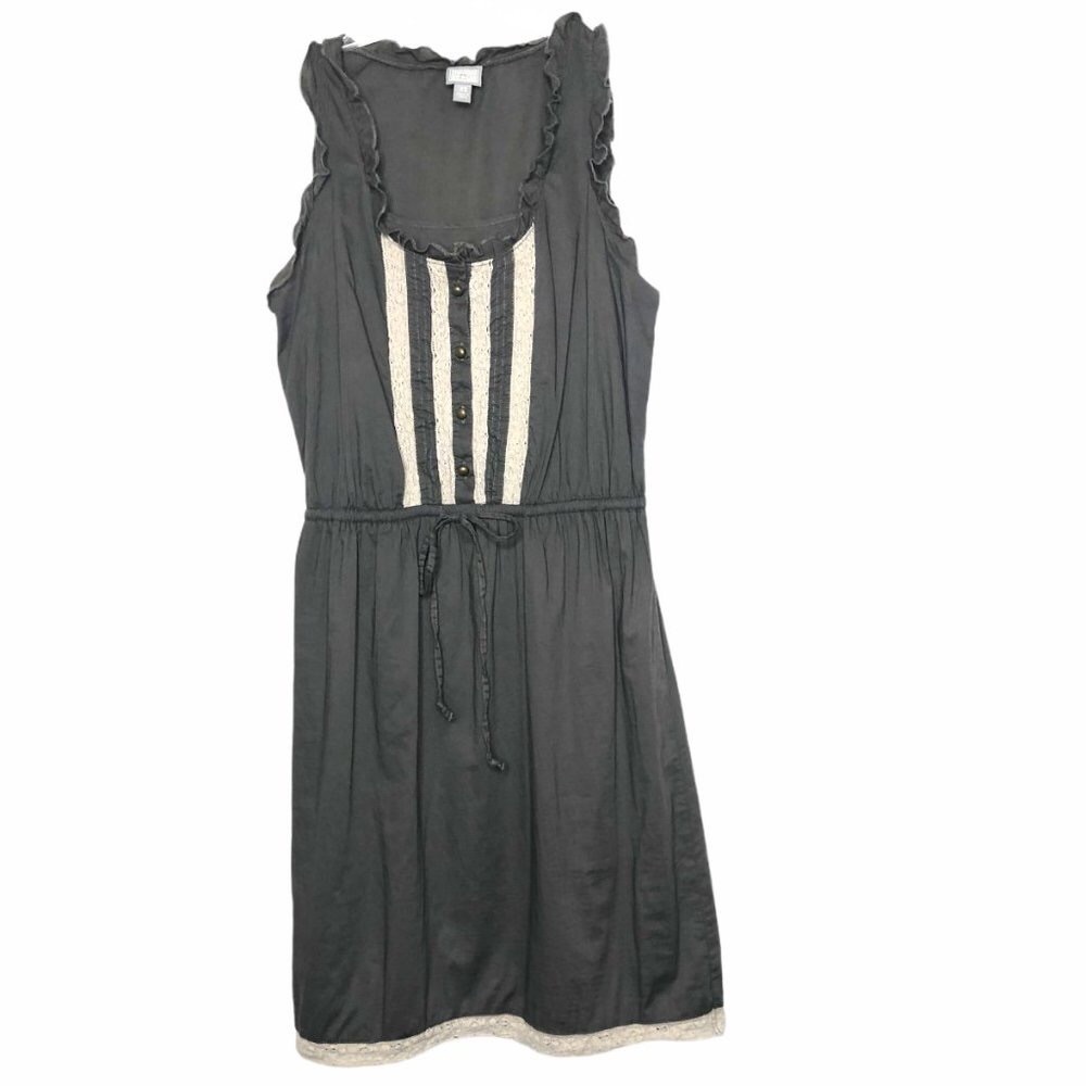 CONVERSE - 100% Cotton Sleeveless Dress Military Green Ivory Lace Trim - Size XS